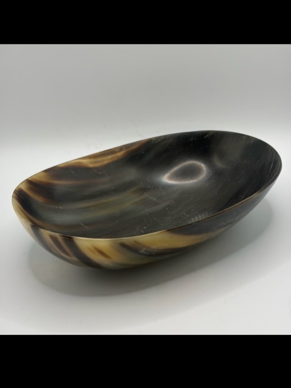 Handcrafted Oval Polished Natural Horn Bowl Dish, Minimalist Collectible Decor